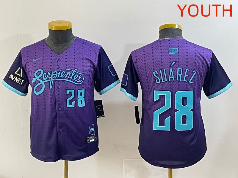 Youth 2025 Arizona Diamondback #28 Suarez Purple Joint Name Nike MLB Jersey style 7
